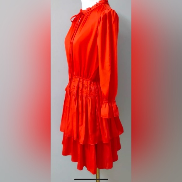 JOIE Bright Orange Keyhole Smocked Tiered Ruffles Mini Dress - Picture 4 of 9